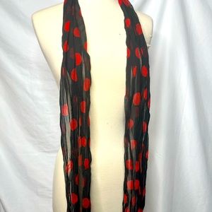 Polkadot silk like sheer scarf Black sheer backing & red sheer polkadot pattern